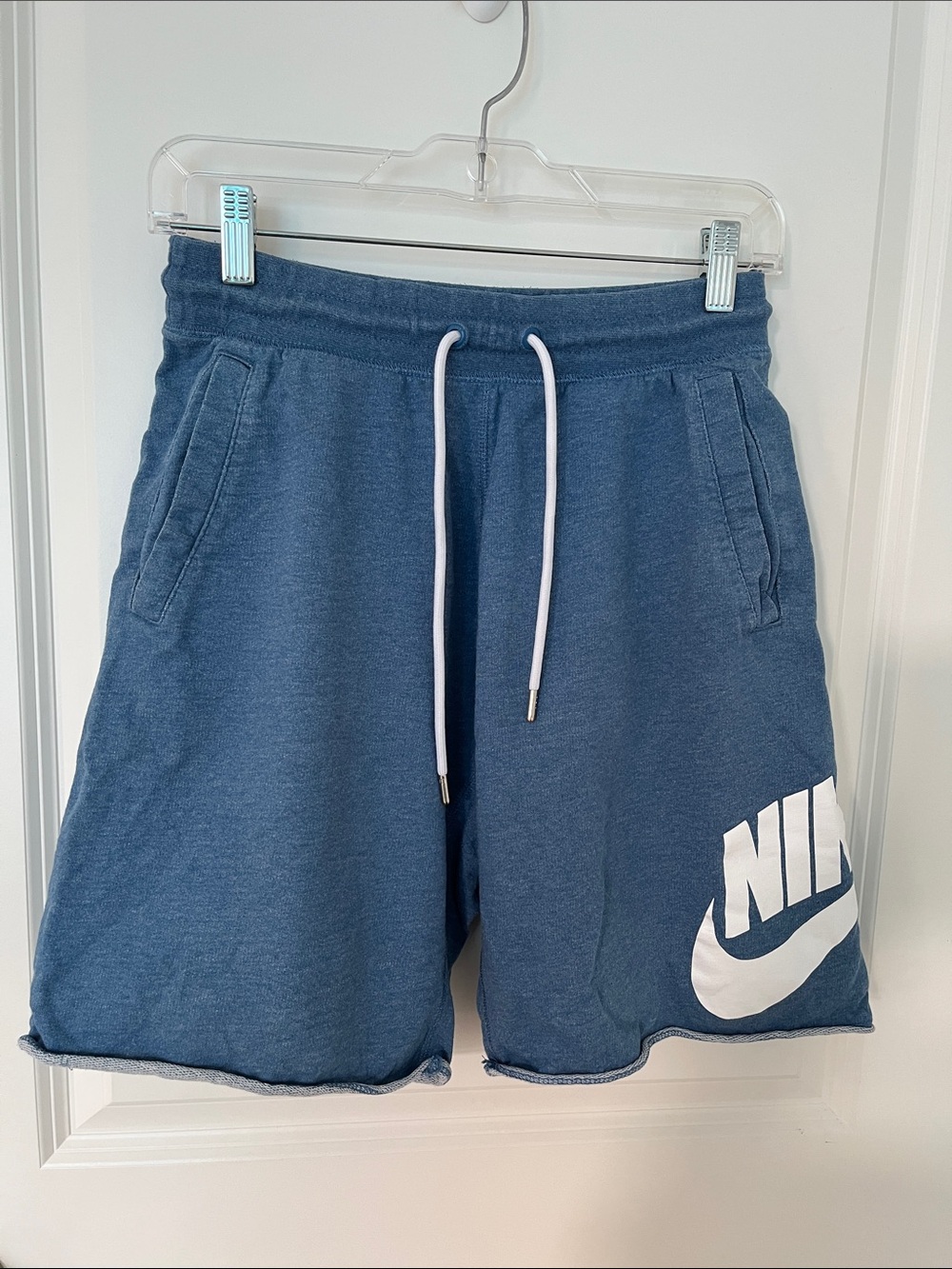Nike Men’s Blue Fleece Shorts with White Logo